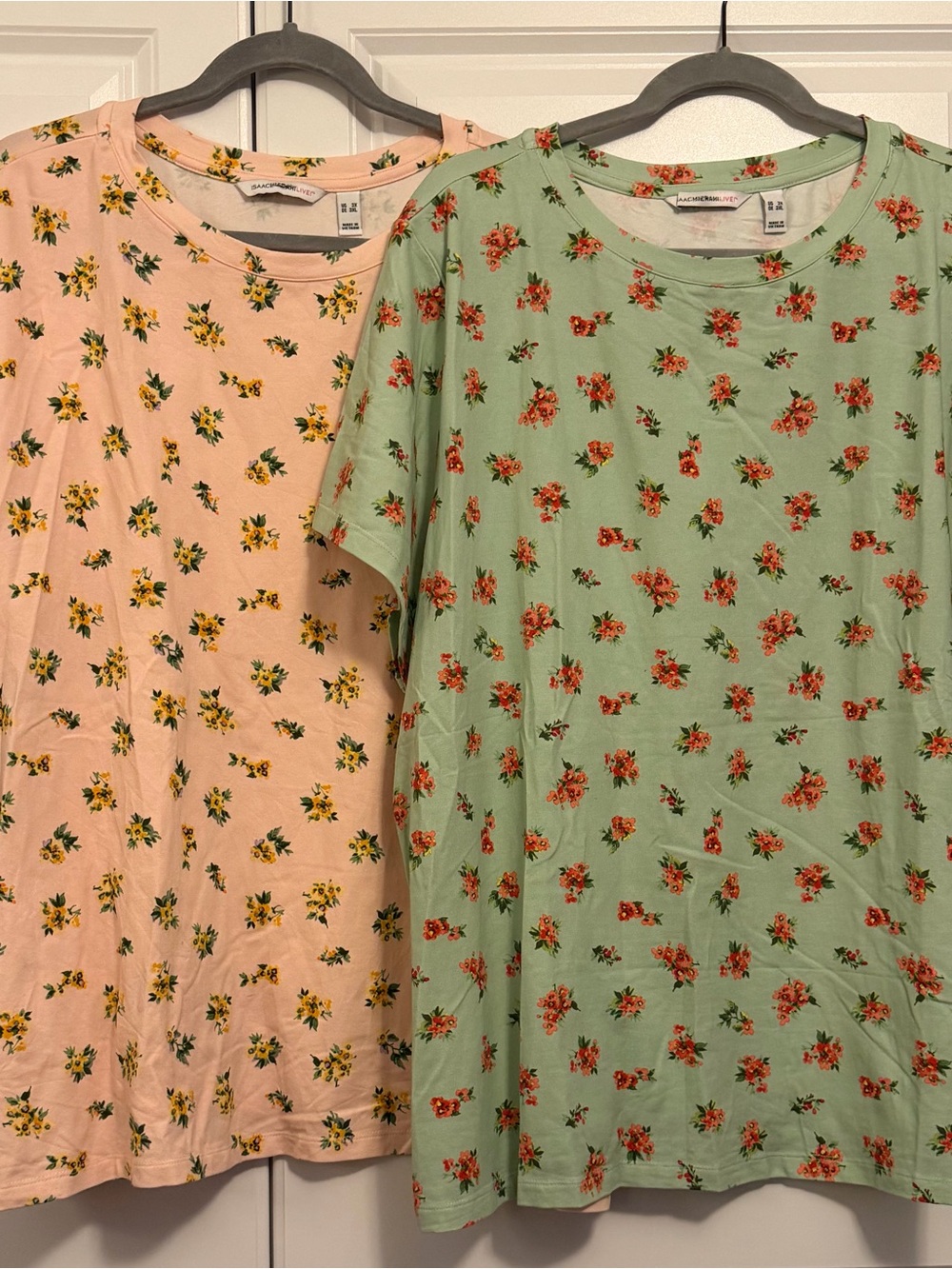 Isaac Mizrahi Ladies Floral Short-Sleeve Tees — Peach and Sage